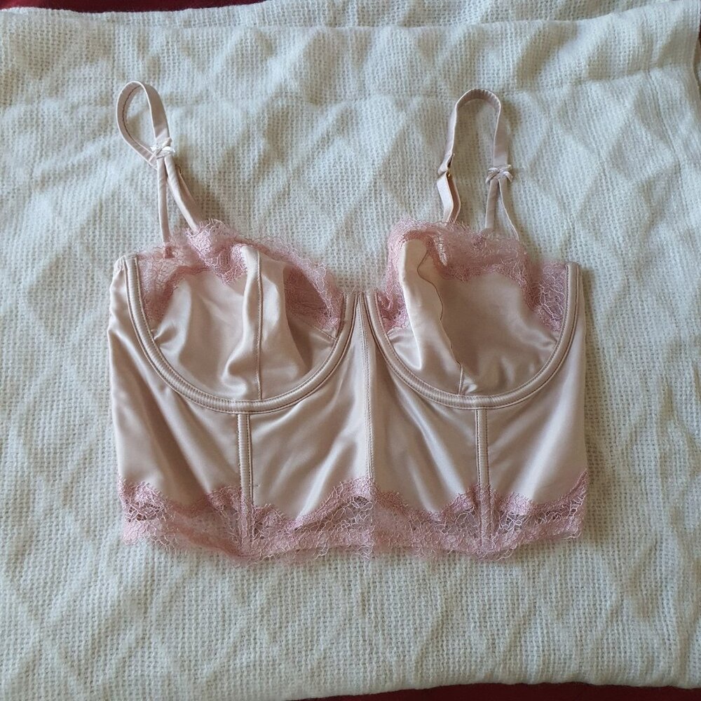 Victorias Secret Dream Angels 34DD Bra Cream Pink Lace Longline Corset Bustier